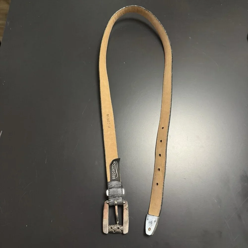 Brighton Gray‎ Leather Snakeskin Western Belt Metal Distressed Buckle M Grunge